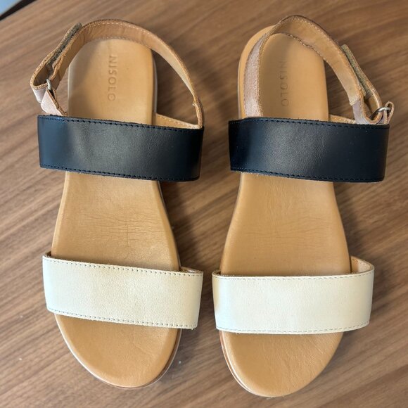 Nisolo Go-To Flatform Sandal in Bone/Black Colorblock, Size 9 - Picture 2 of 6